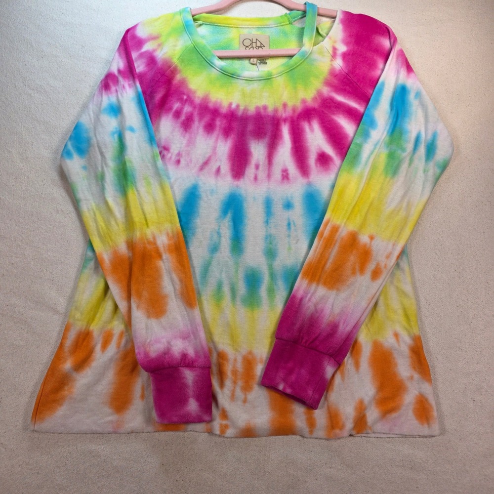 NwT Great for Xmas Chaser Womens Rainbow Tie Dye Long Sleeve Sz L Retail $70
